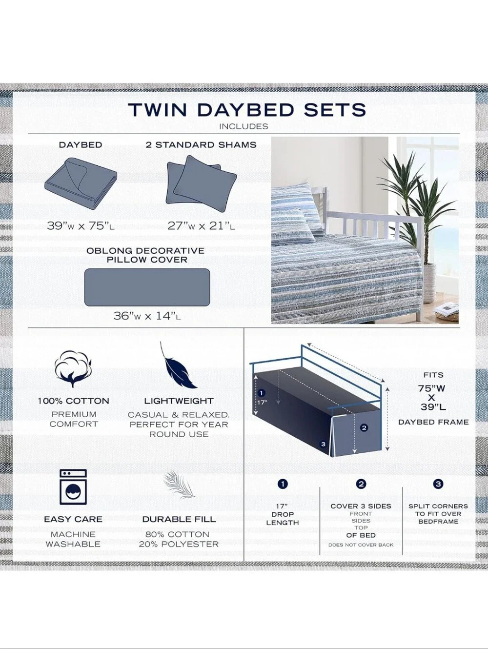 Nautica - Daybed Bedding Sets, Cotton Reversible Bed Set with Matching Shams